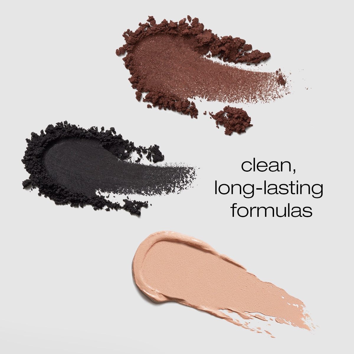 3 Smudges of the palette showing the eyeliners are powder based and concealer is cream for clean, long-lasting formulas