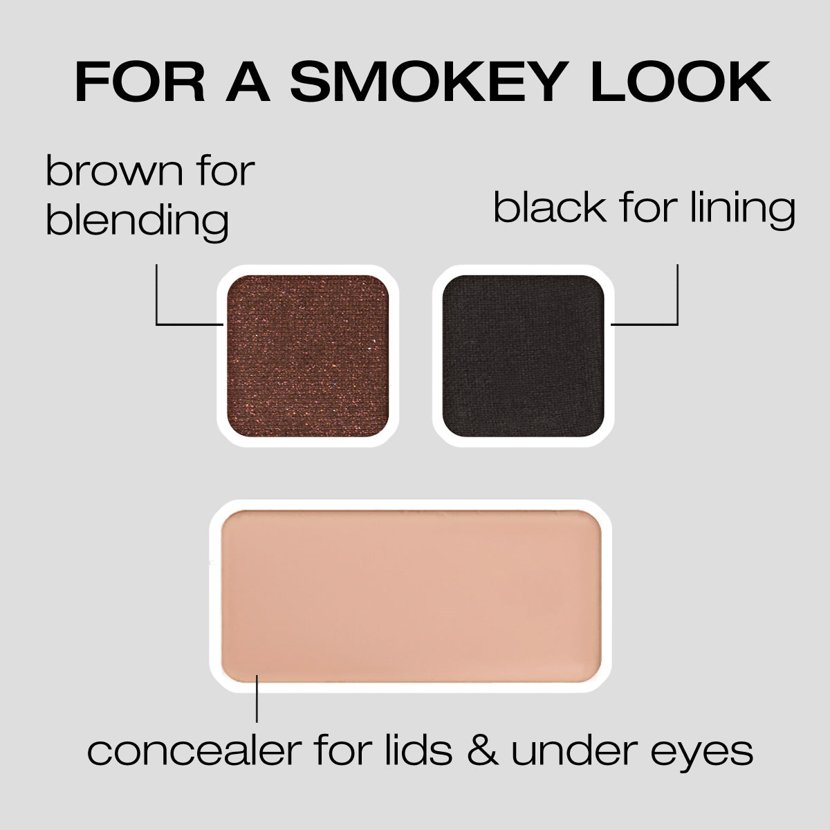 For a Smokey Look: Brown for blending, black for lining, concealer for lids & Under eyes