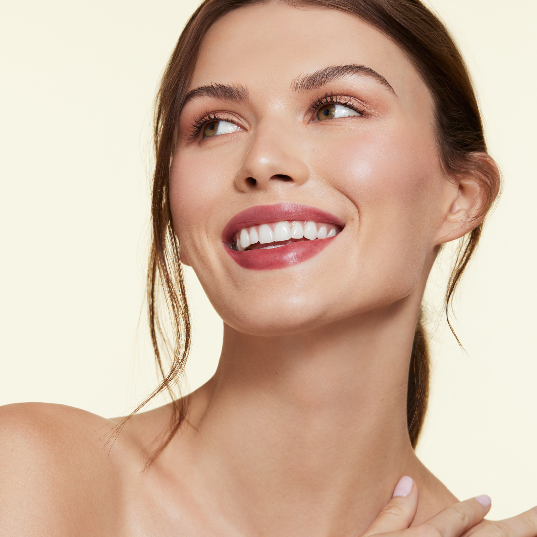 image of fair skinned model with linger lip stain on
