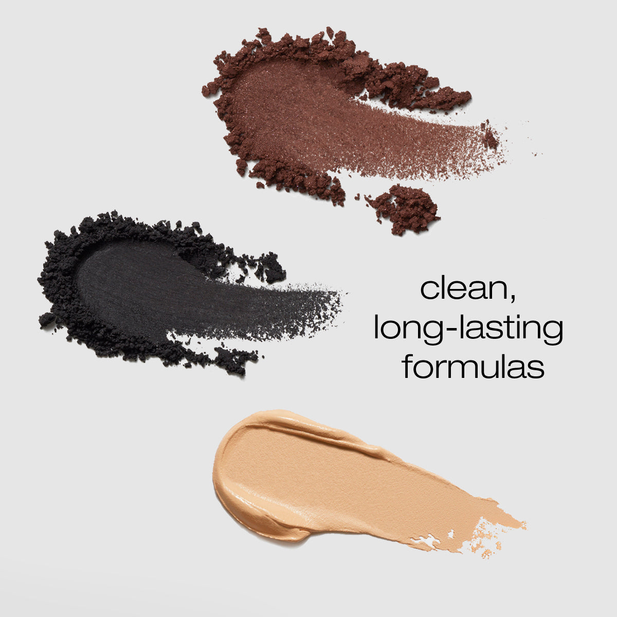 3 Smudges of the palette showing the eyeliners are powder based and concealer is cream for clean, long-lasting formulas