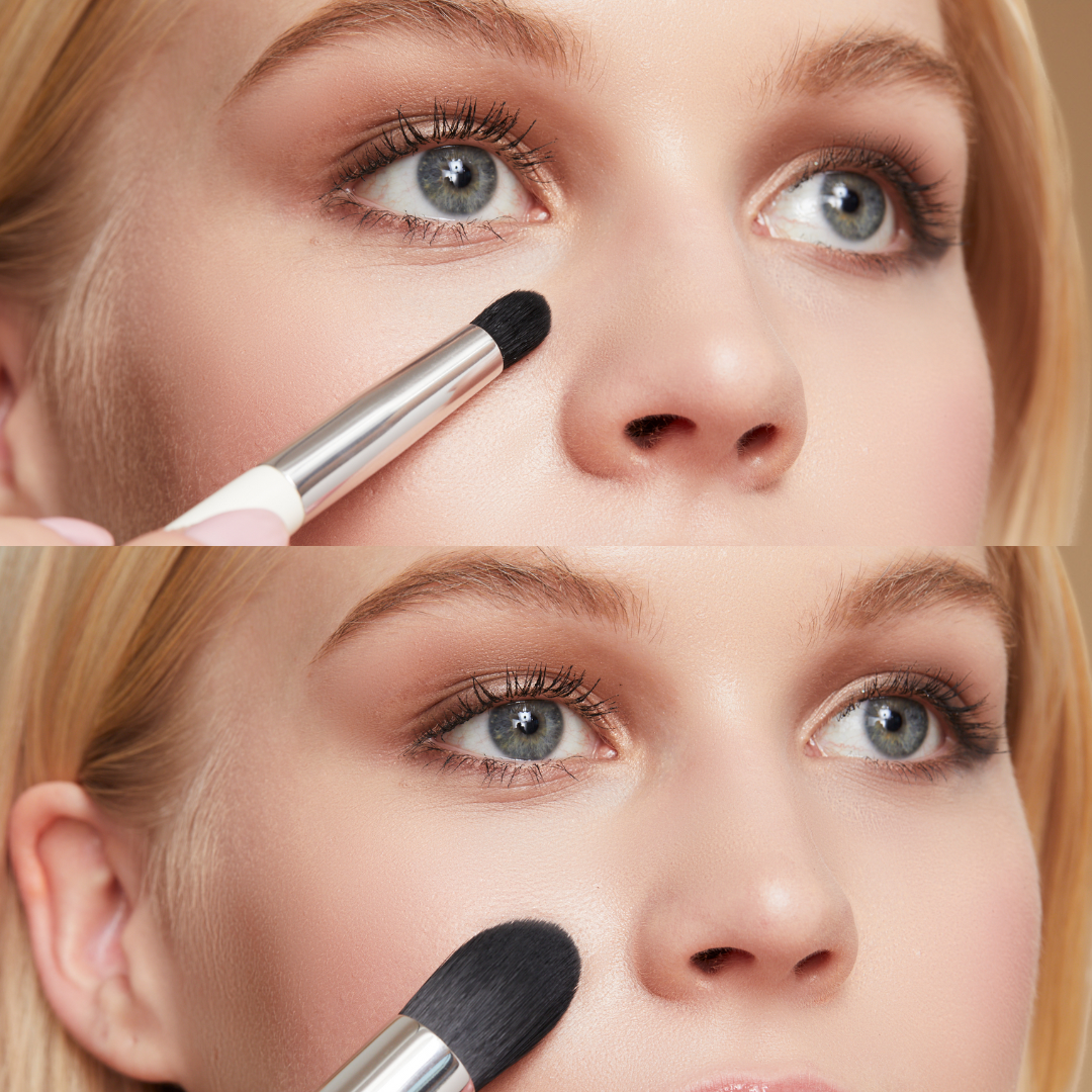 image showing model using both ends of the concealer brush