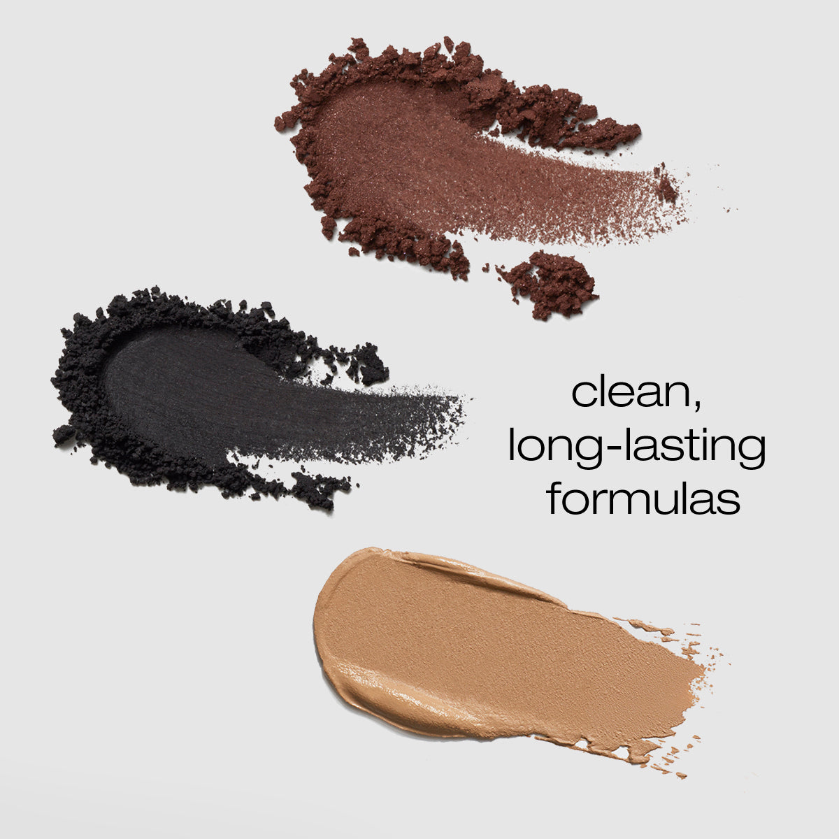 3 Smudges of the palette showing the eyeliners are powder based and concealer is cream for clean, long-lasting formulas