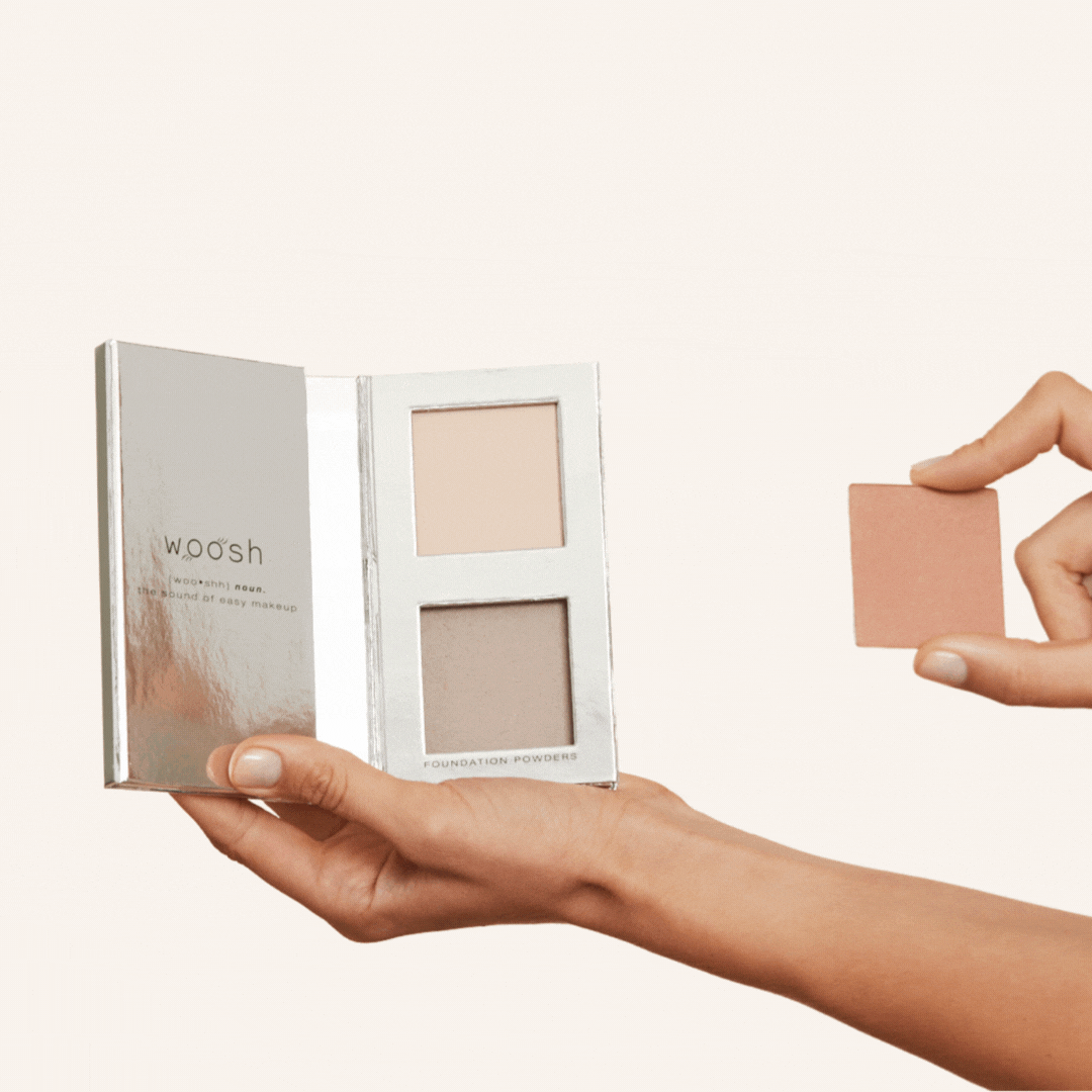 Gif video showing that our bronzer refills fit into our foundation powder slots for Fold out face and Fold out Complexion