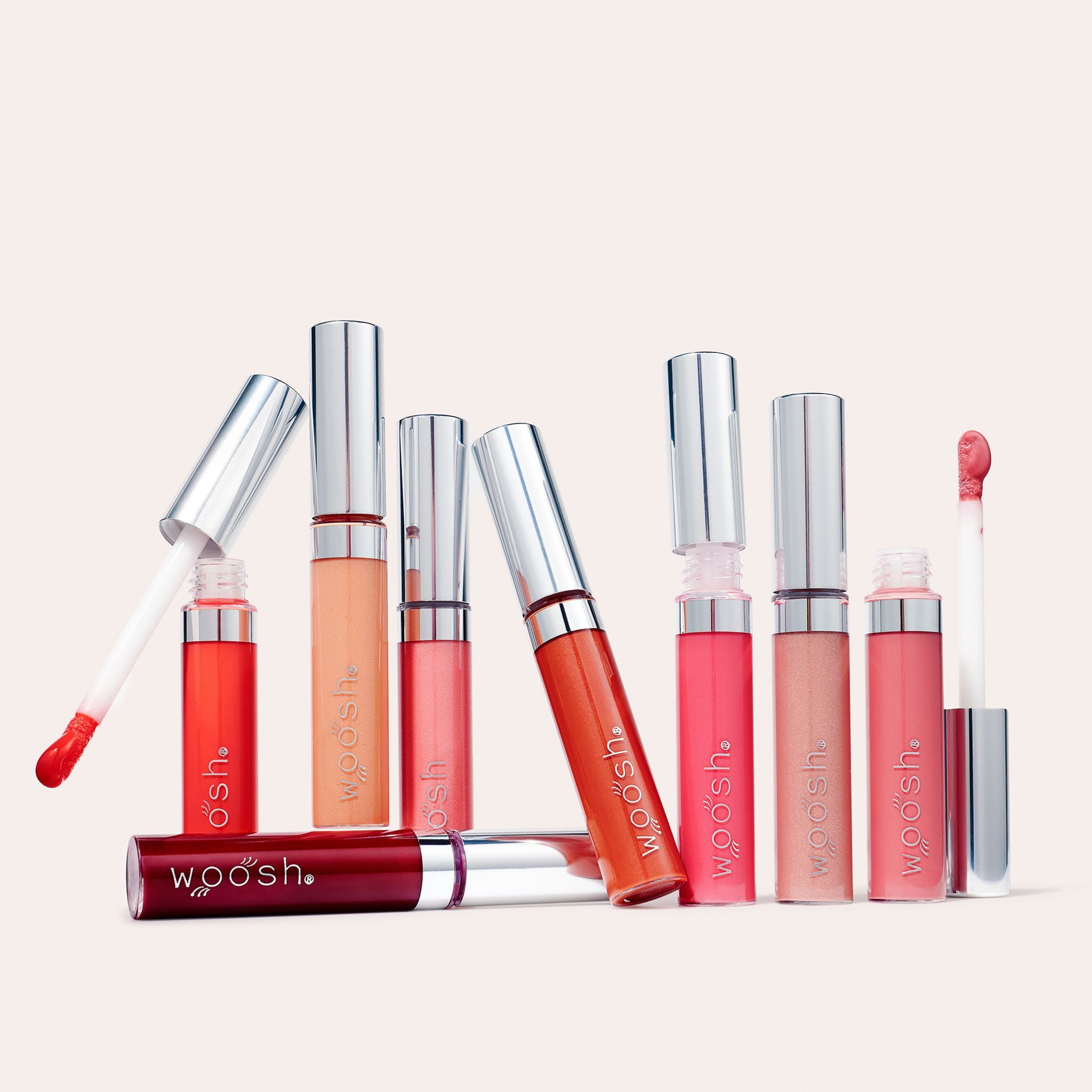All 8 of our amazing Spin on Lip gloss, infused with Shea butter and hyaluronic acid, easy doe foot rolling applicator to evenly apply lip gloss and plump the lips. Amazing berry and nude shades for all skin tone