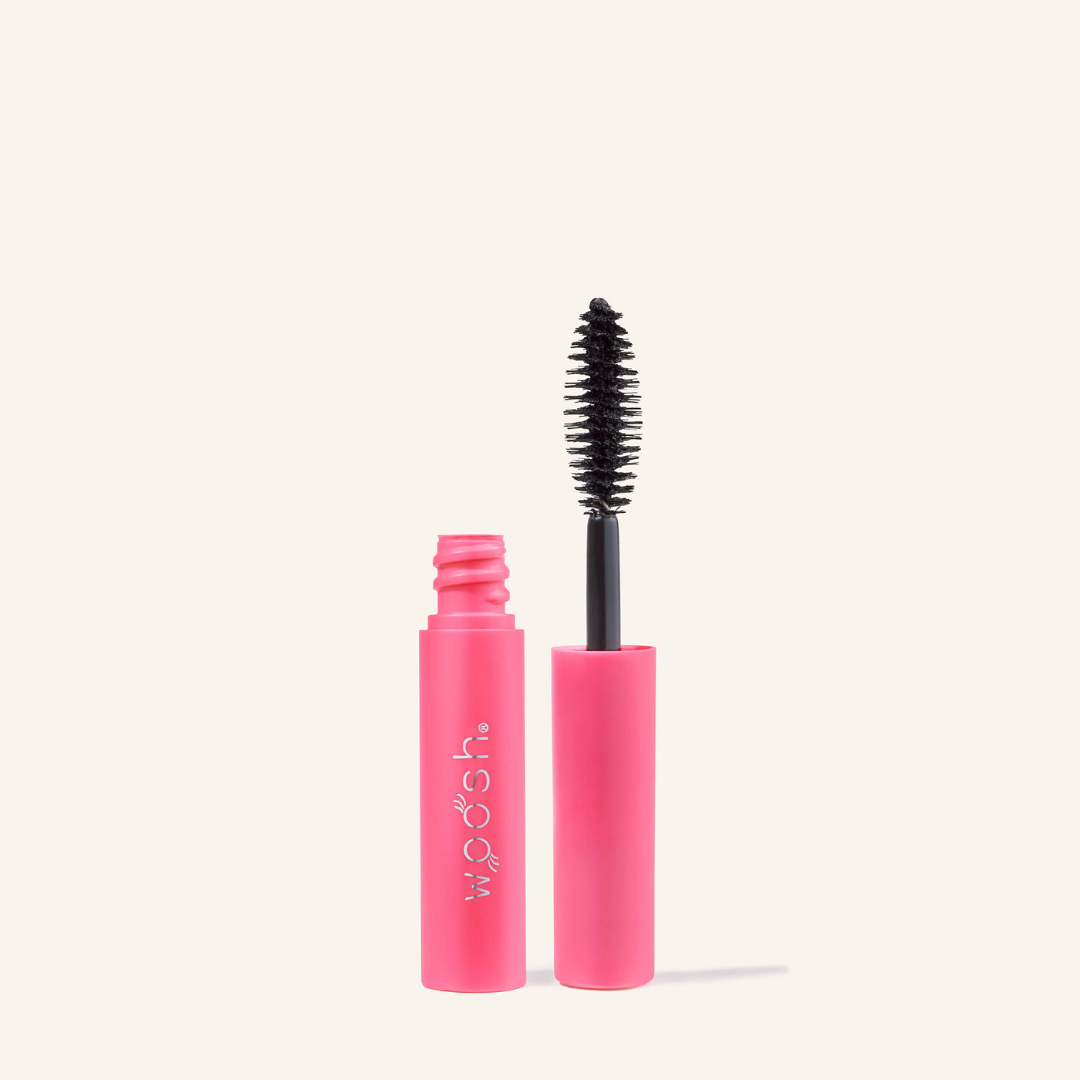 Close ups of bristles for mini mascara. Almond shaped wand that fits perfect in your pocket