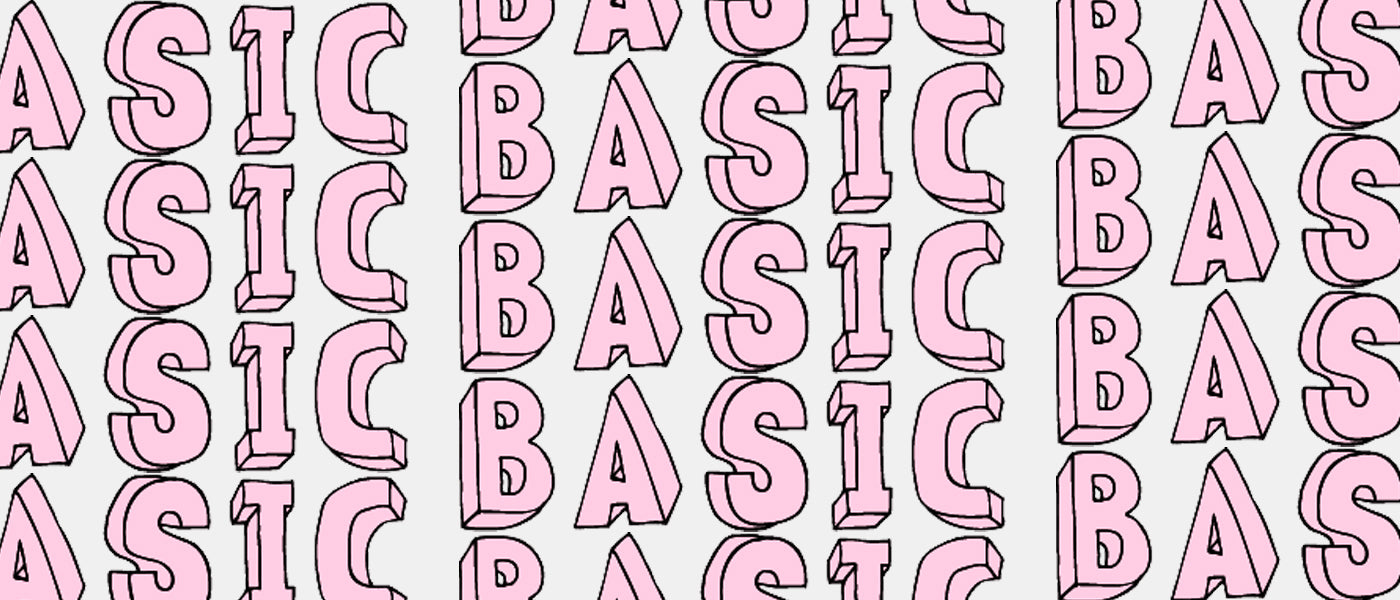 'Basic' lettering in pink pattern