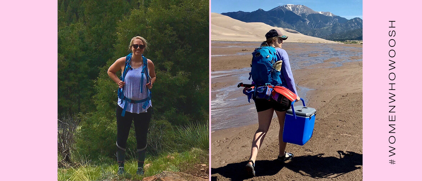 Dana McGlone hiking and backpacking with the hashtag, WomenWhoWoosh