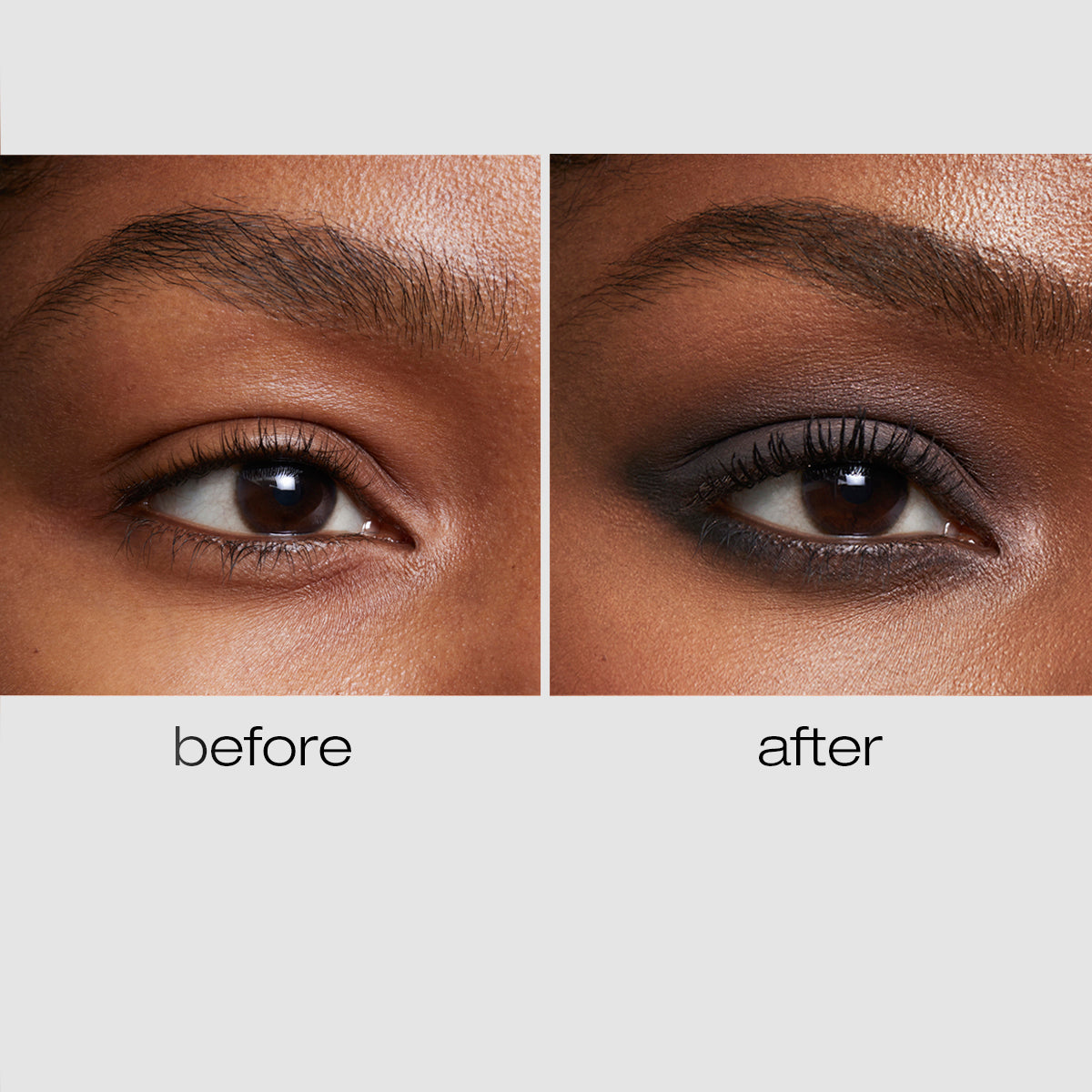 Before and After of model using the smokey eye palette