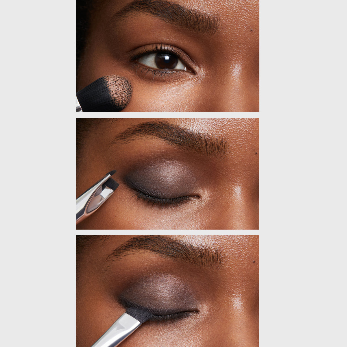 Steps to achieving the smokey eye using the palette and brush