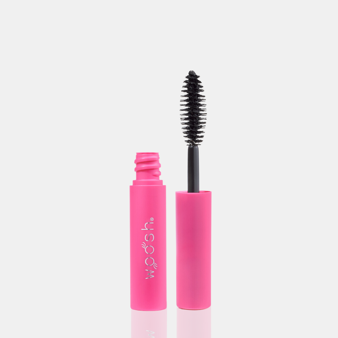 Close ups of bristles for mini mascara.  Almond shaped wand that fits perfect in your pocket