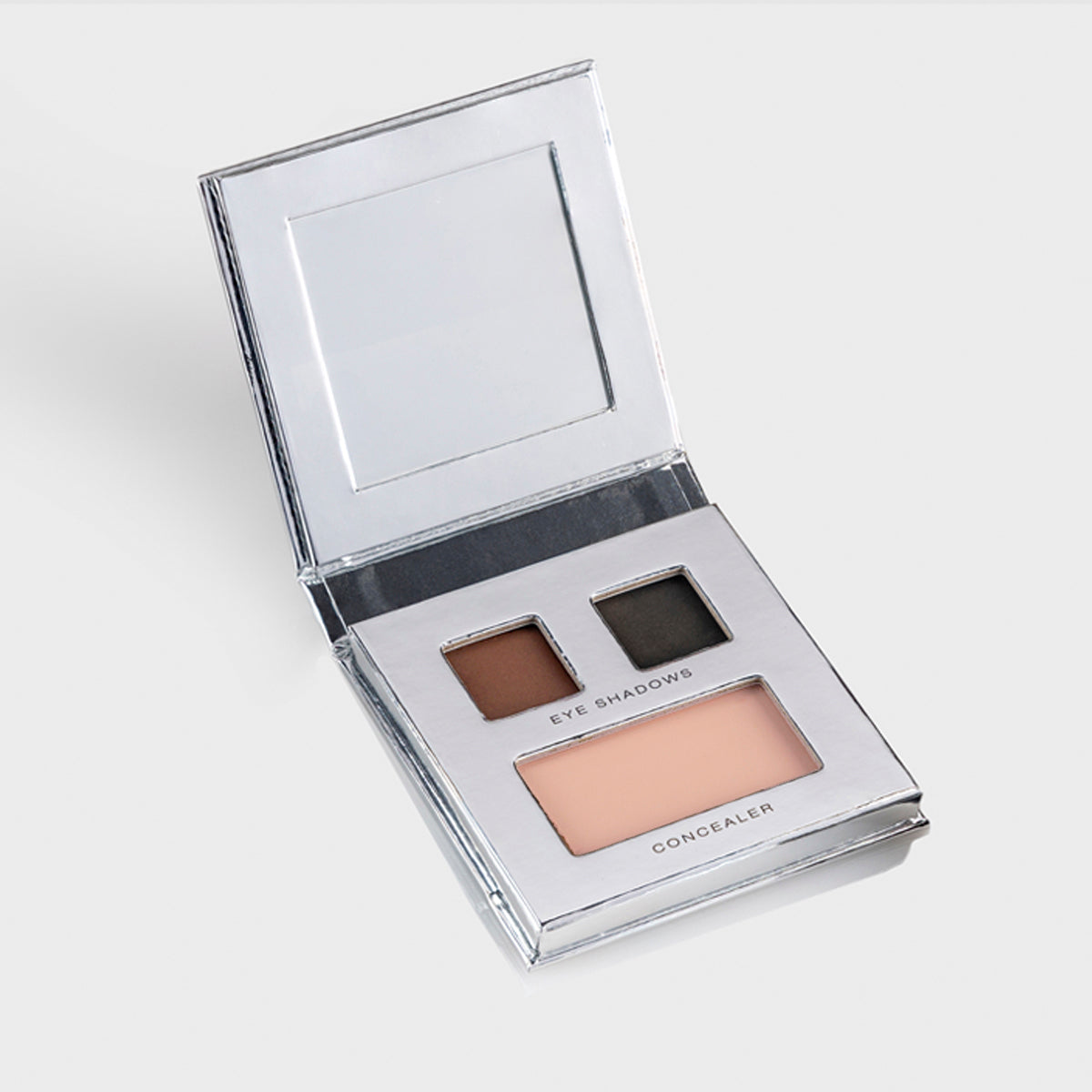 Fold Out Eyes Palette with Brown & Black Eyeshadow with concealer. Includes a mirror. In shade peaches n cream
