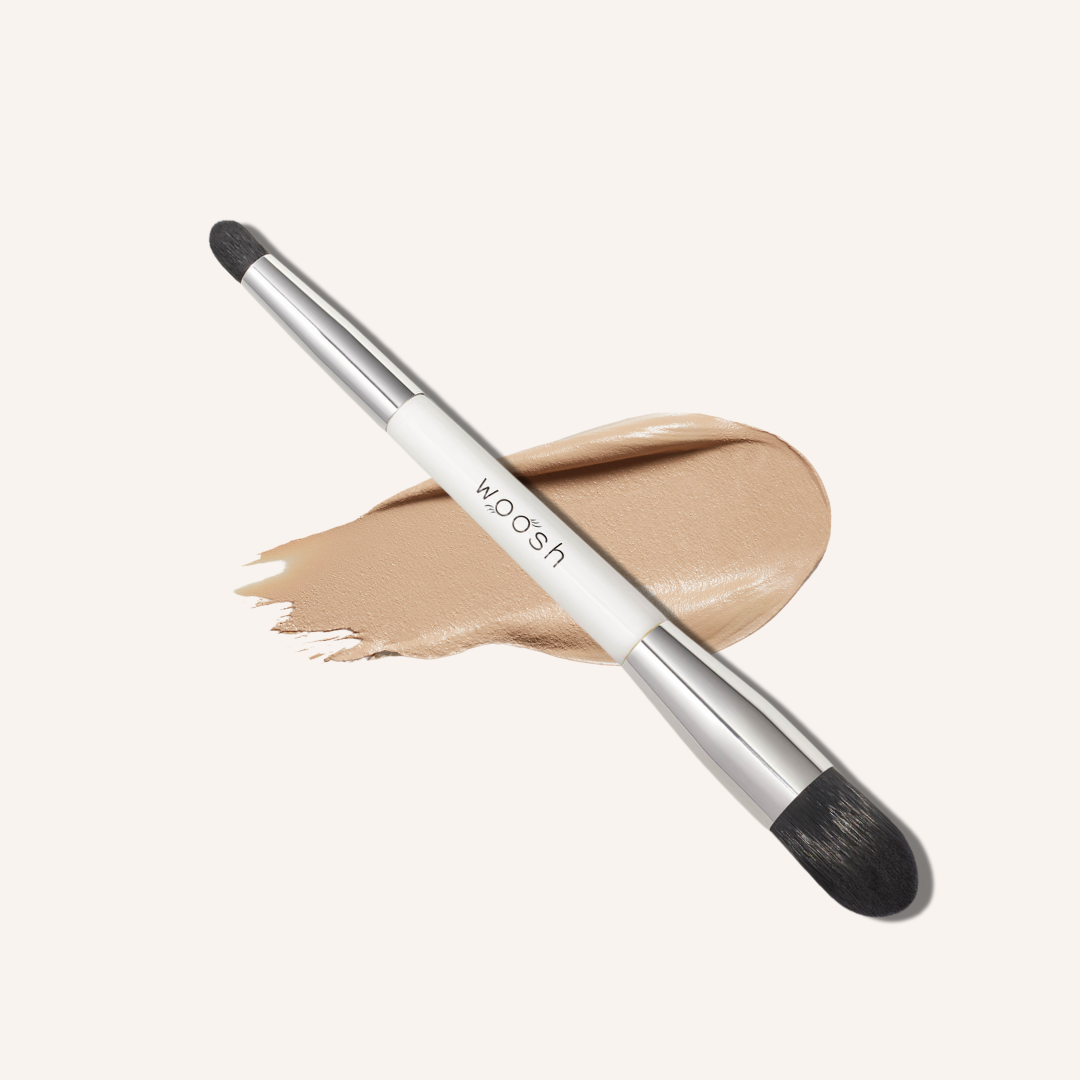 vegan dual ended concealer brush with smaller end to spot-treat markets and bigger tip to blot and conceal areas of discoloration