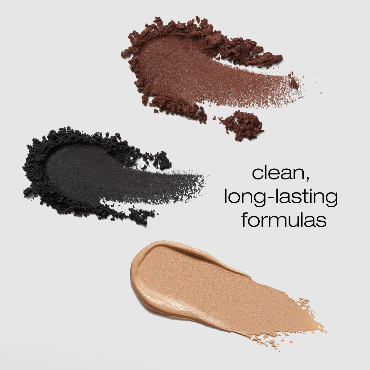 Three swabs of the Fold Out Eyes formula. Two powders, one creamy concealer for clean, long-lasting formula