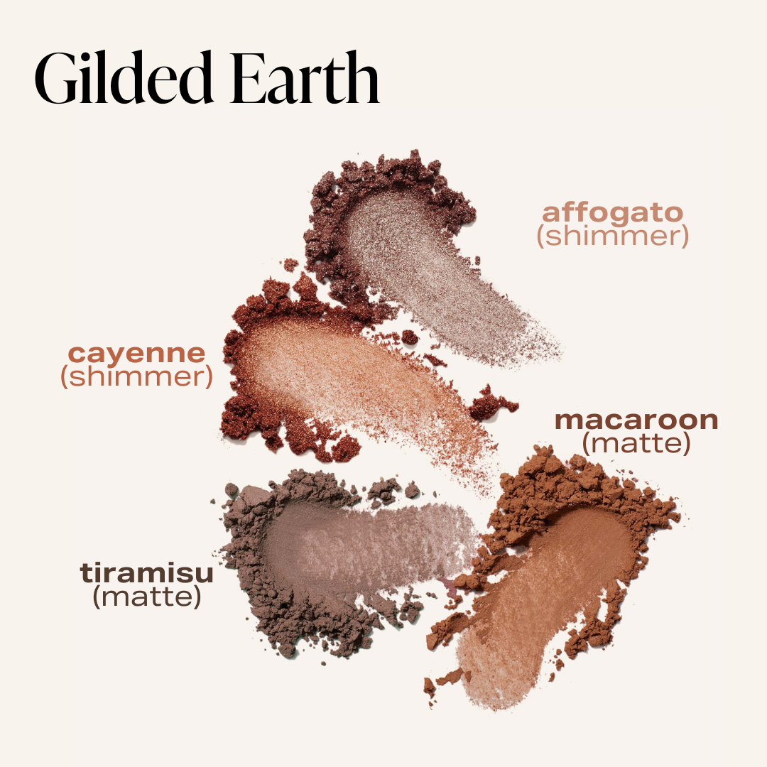 cowboy copper swatch images. Affogato is a shimmer Warm metallic brown, Tiramisu is a matte Gray-brown, Macaroon is a matte Cool caramel-brown and cayenne is a shimmer Metallic tangerine 