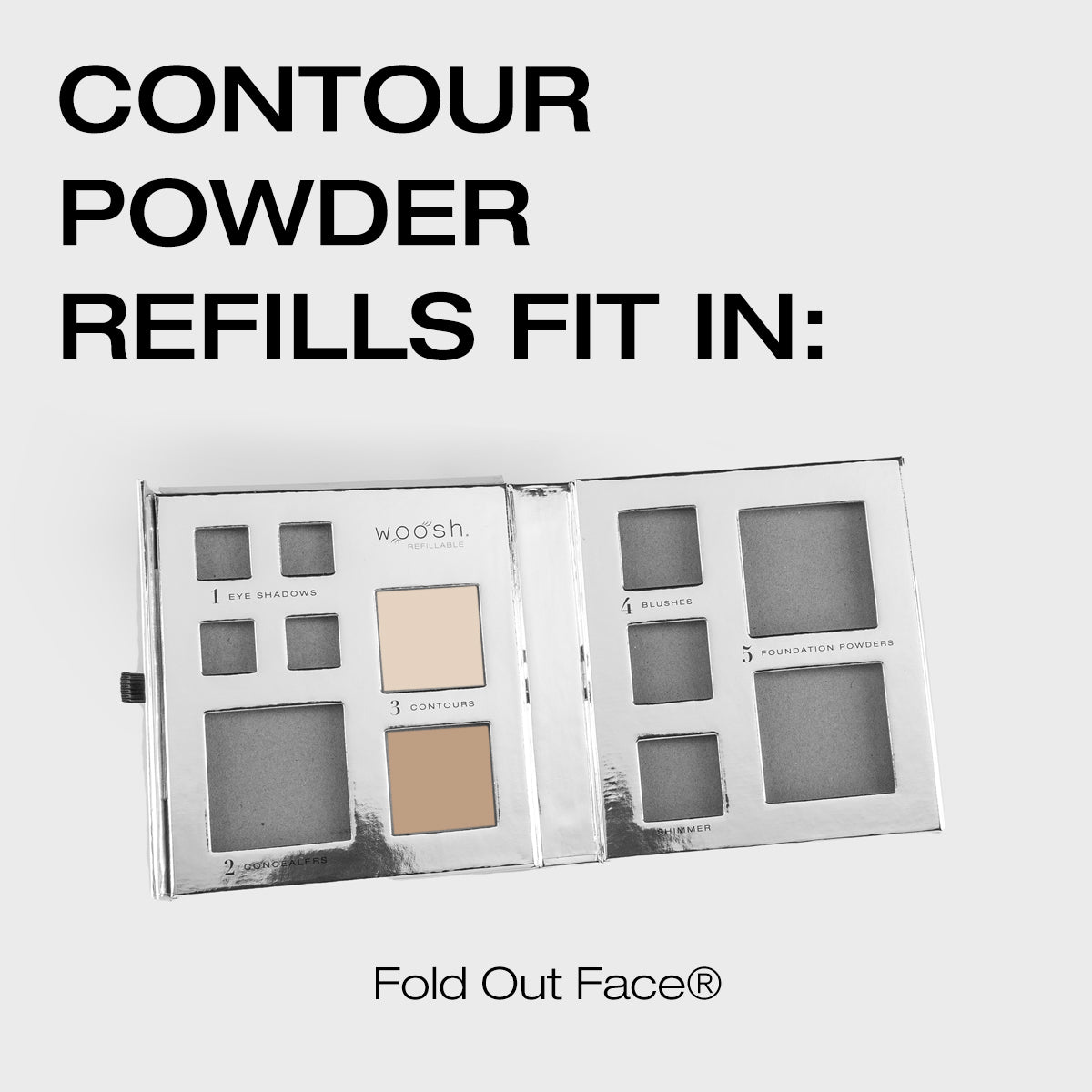 Contour powder refills fit in the fold out face demo