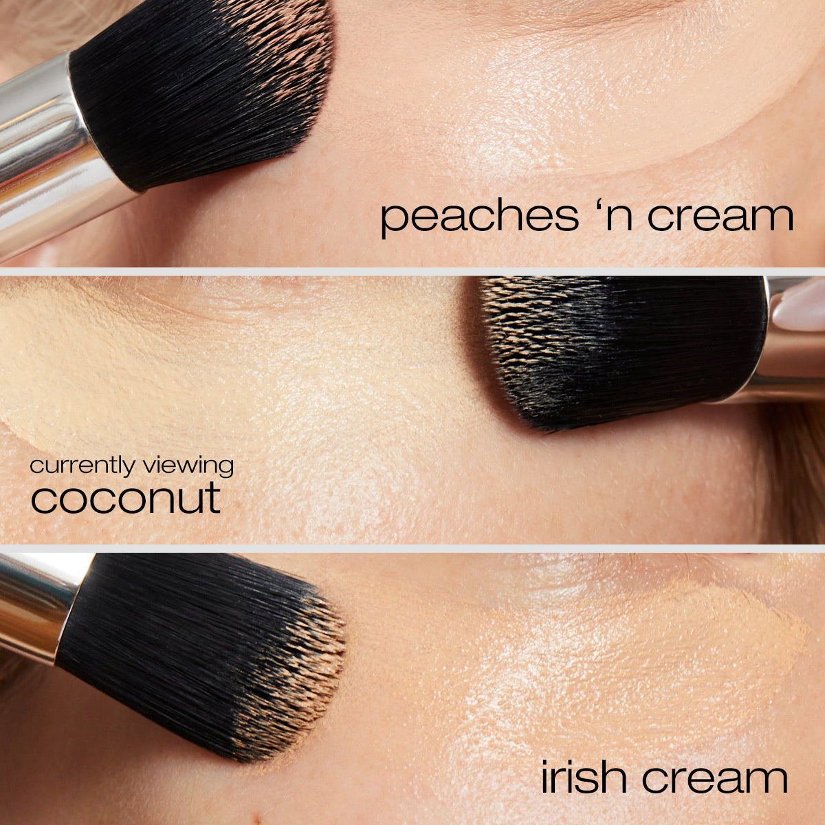 Custard, Peaches 'n cream, and Irish cream concealer refill covering undereyes