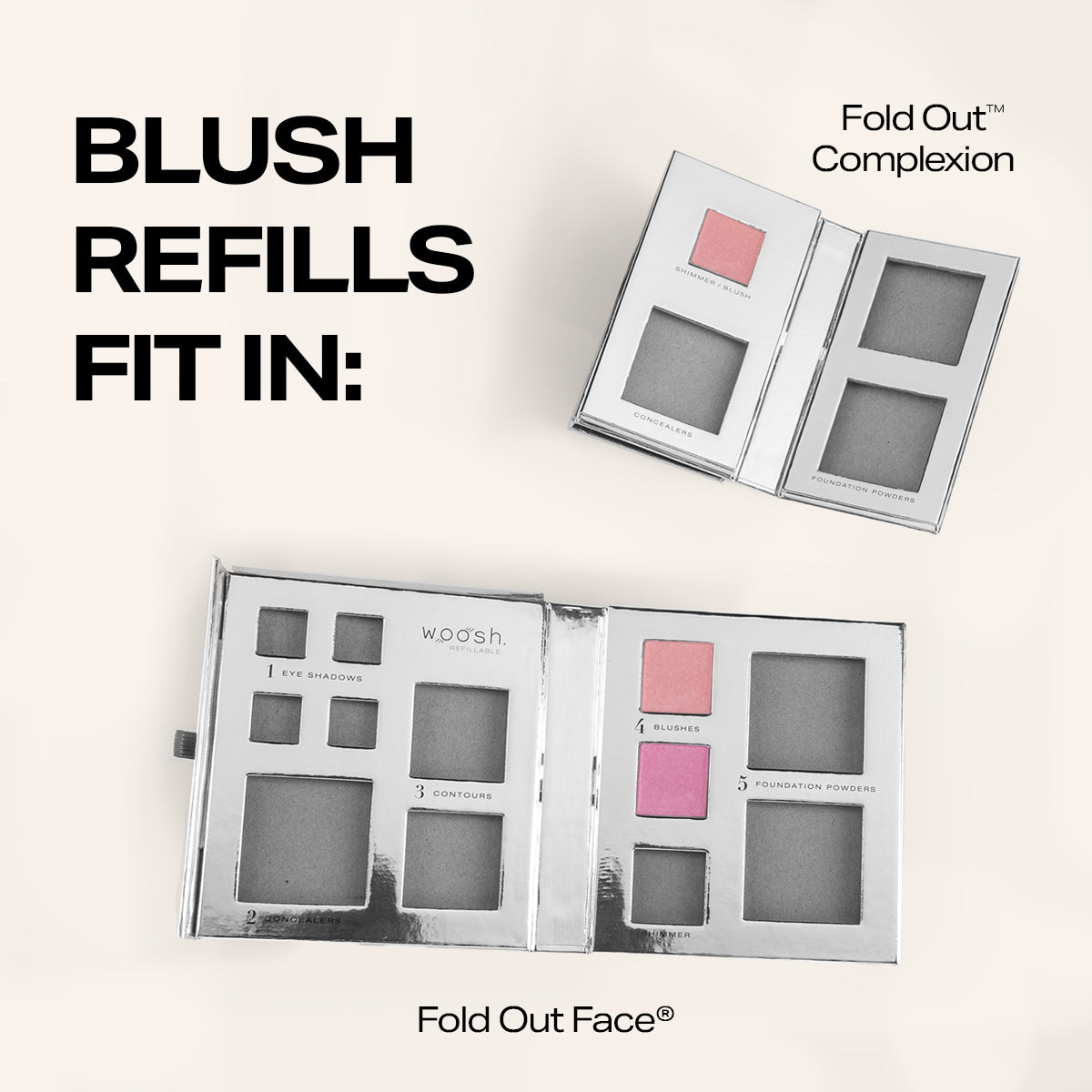 Demo of how the blush refills fit in the fold out face slots