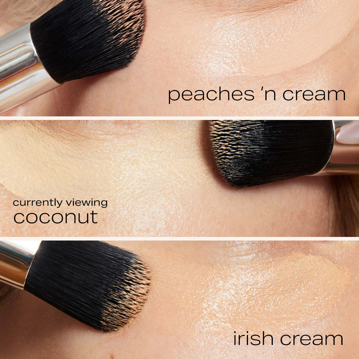 Peaches 'n cream,  coconut, and irish cream concealer refill covering undereyes