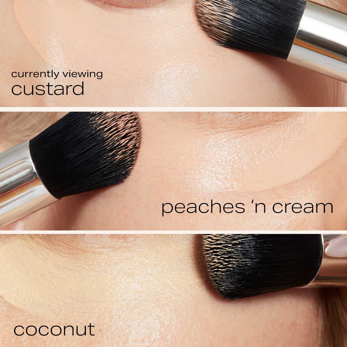 Custard, Peaches 'n cream, and coconut concealer refill covering undereyes