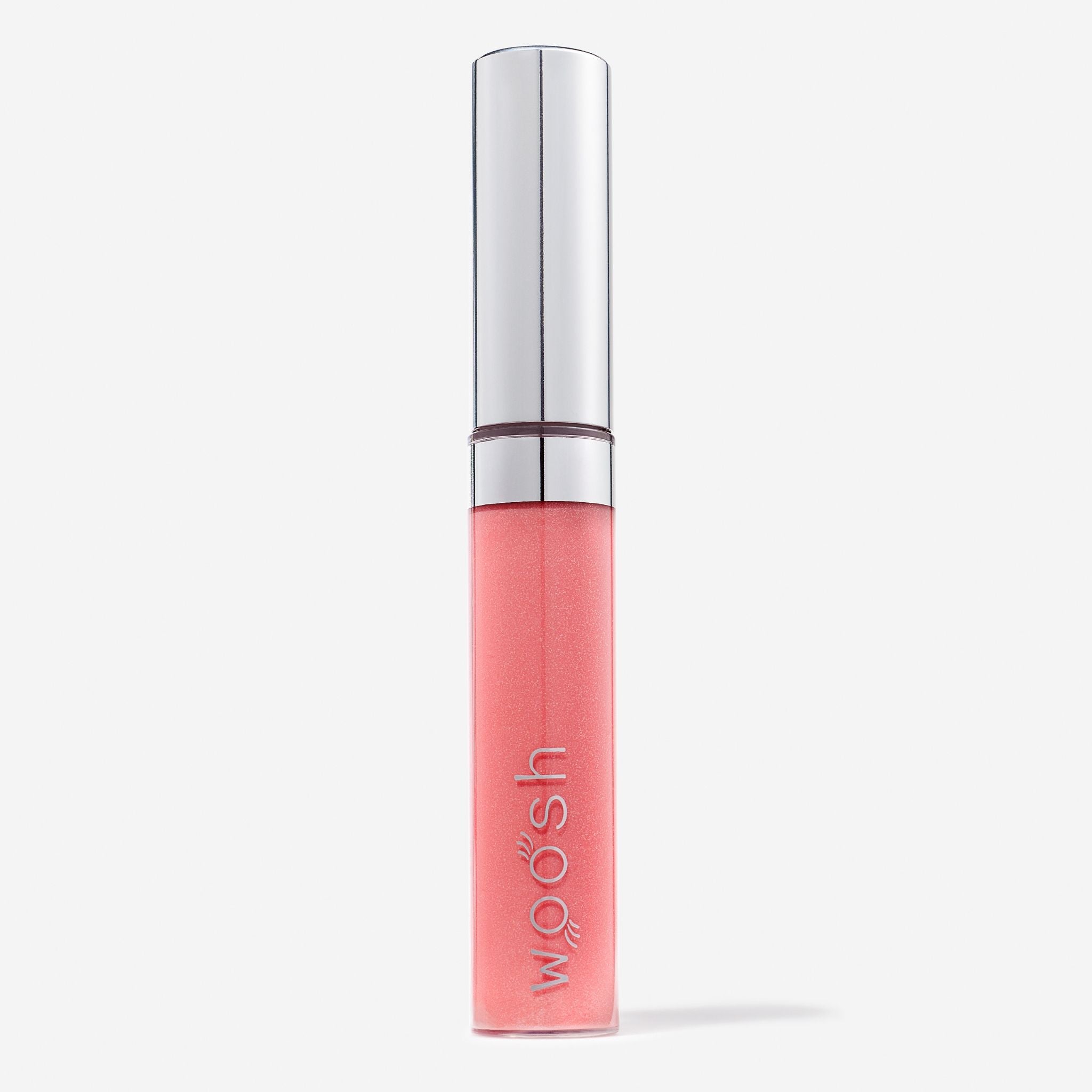 Vegan, moisturizing, shea butter, hyaluronic acid, Glam Peach / Glimmer spin on lip gloss by Woosh Beauty with shimmer