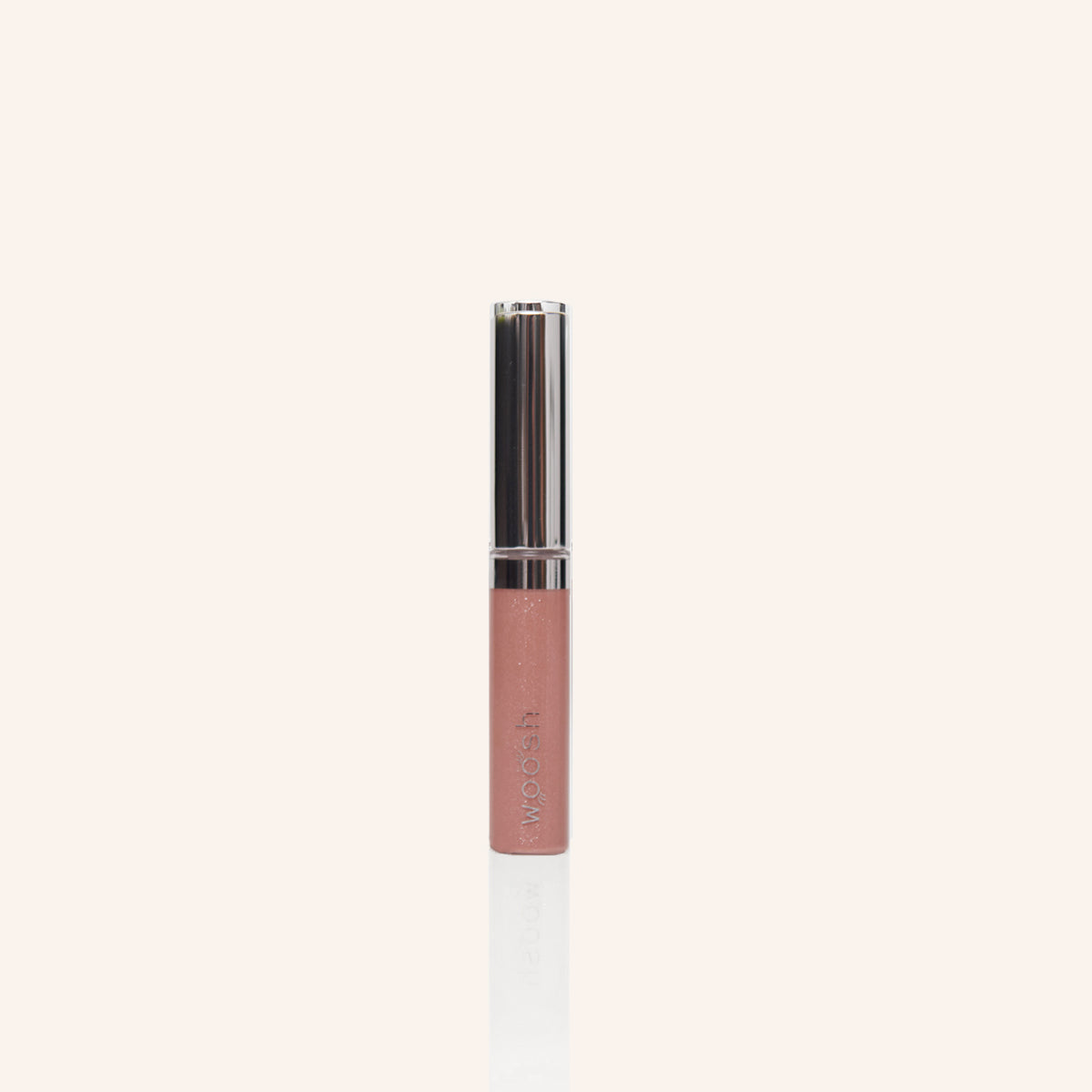 Moisturizing Woosh Beauty shea butter vegan mini lip gloss with shimmer in beige frosted shade