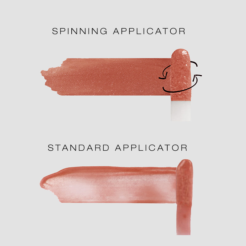 Woosh Spin-On applicator applies more thoroughly and dense compared to a standard lip gloss applicator. 