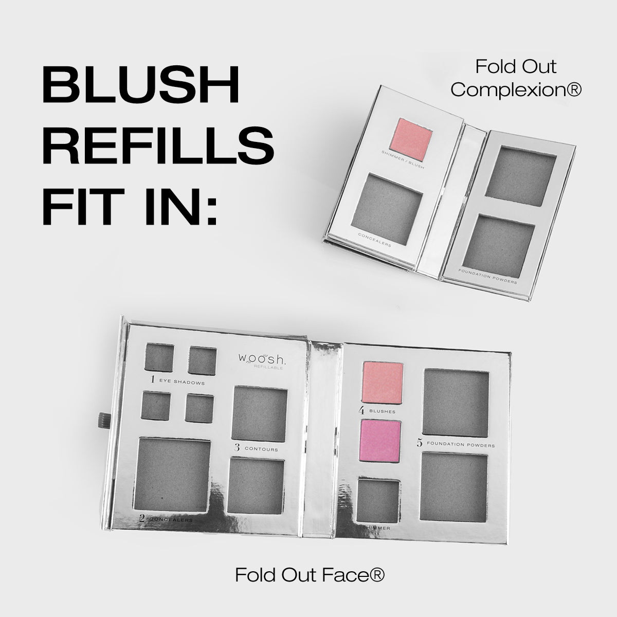 Demo of how the blush refills fit in the fold out face slots