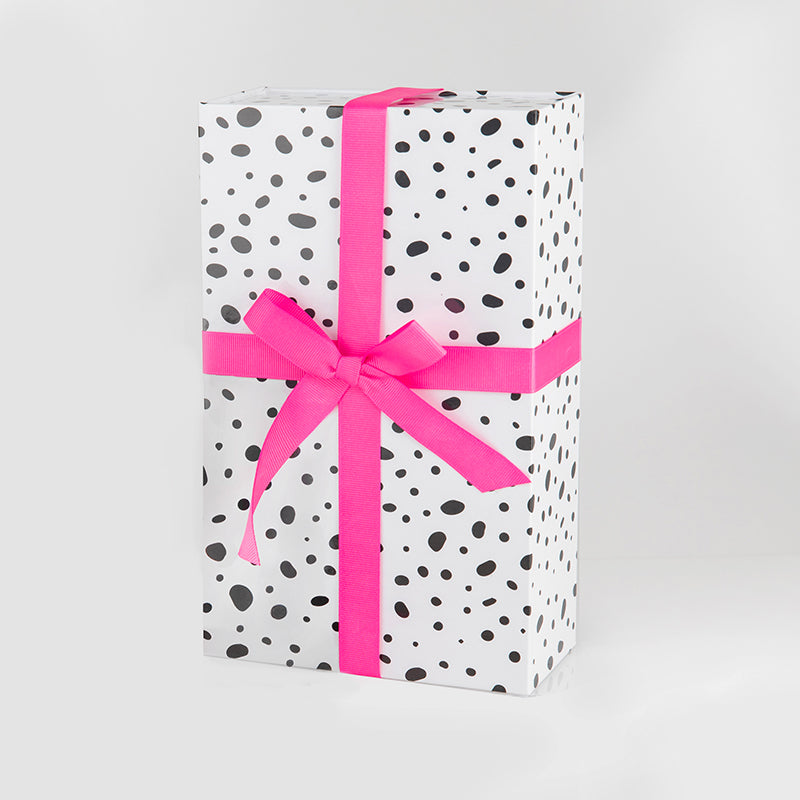 Medium Gift Box with Black and white spots topped with a pink bow