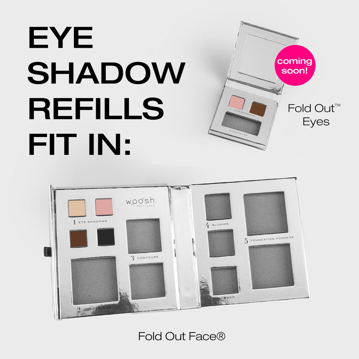 Demo of how eye shadow refills fit in the fold out eyes and fold out face palettes