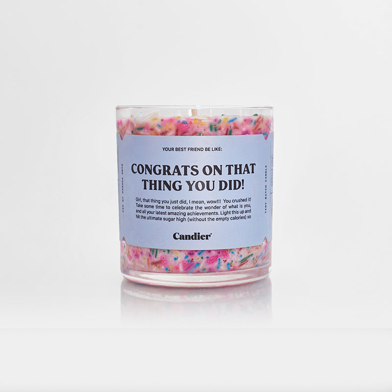 "Congrats on that thing you did!" Candle by Candier with sprinkle accents