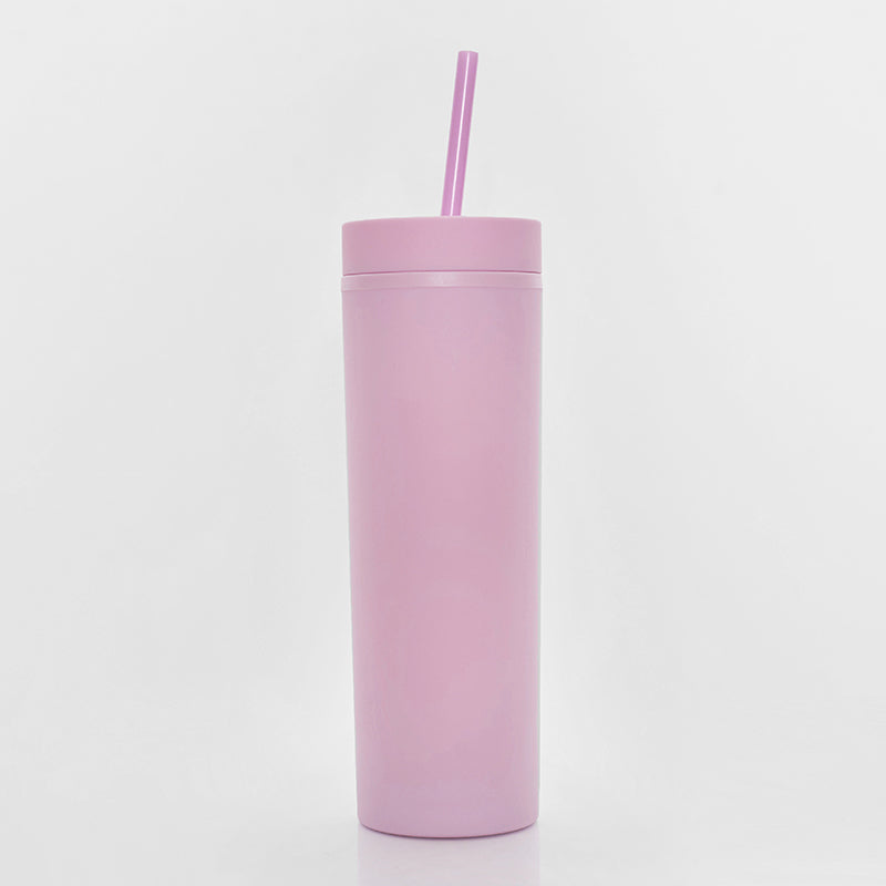 Matte pink tumbler with straw