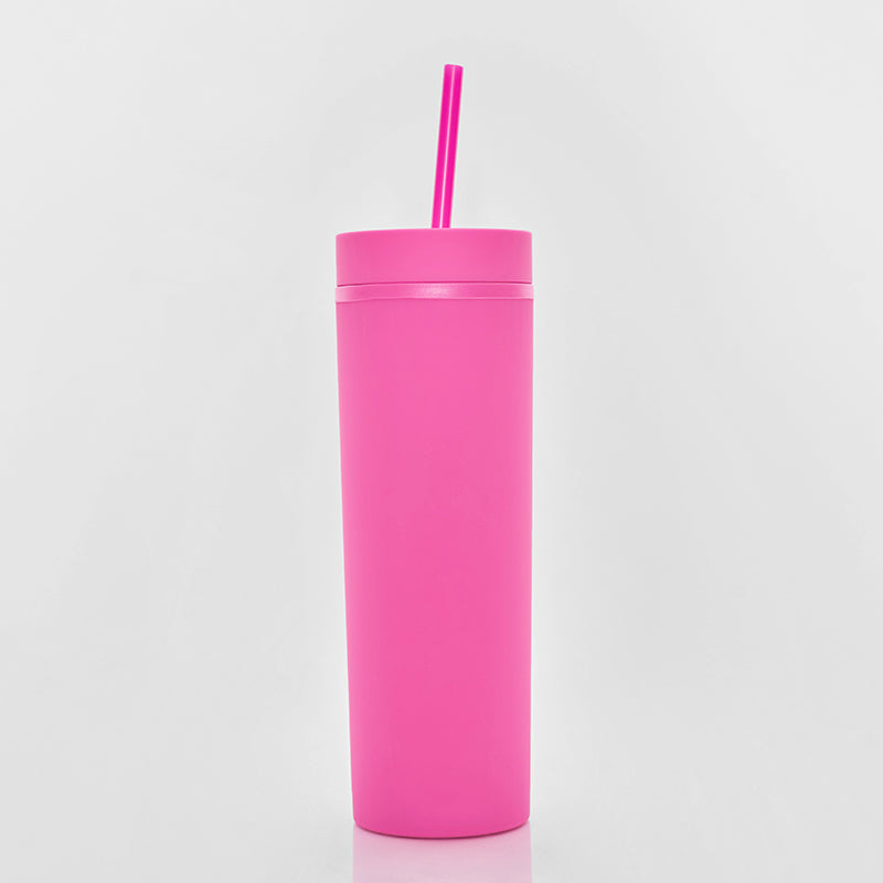 Matte hot pink tumbler with straw