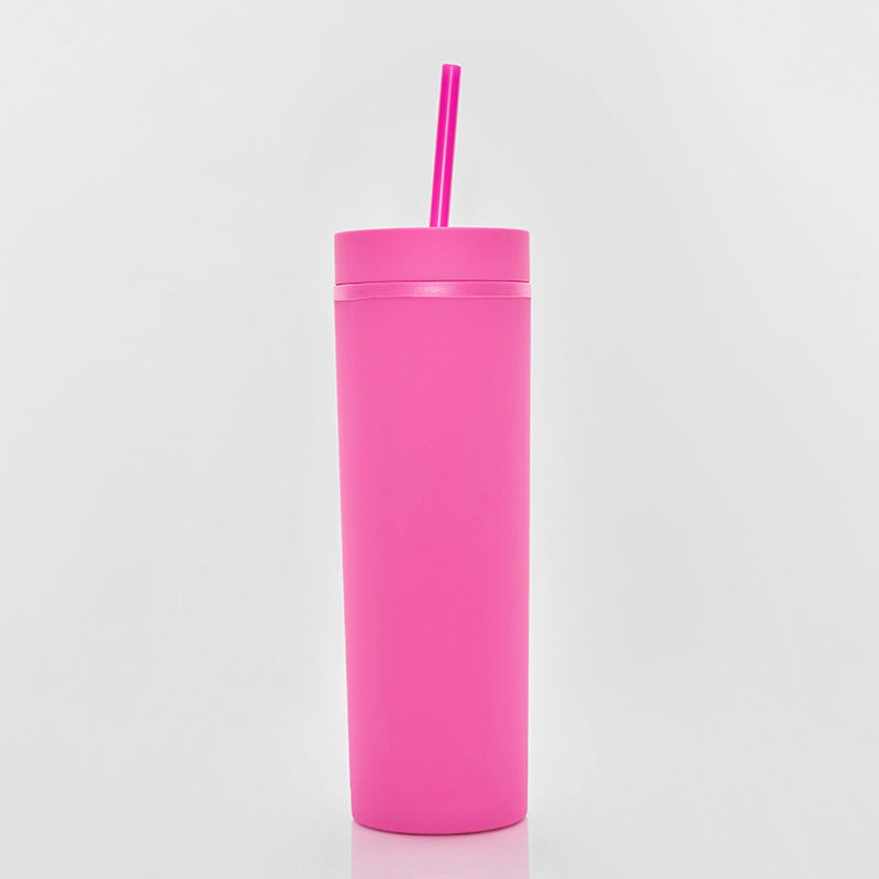 Matte Hot Pink Tumbler with straw 