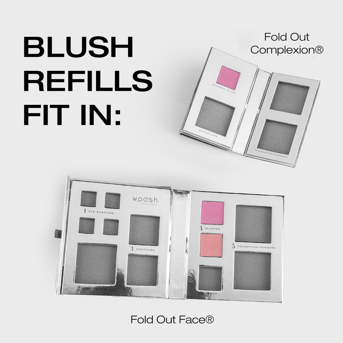 Demo of how the blush refills fit in the fold out complexion and fold out face