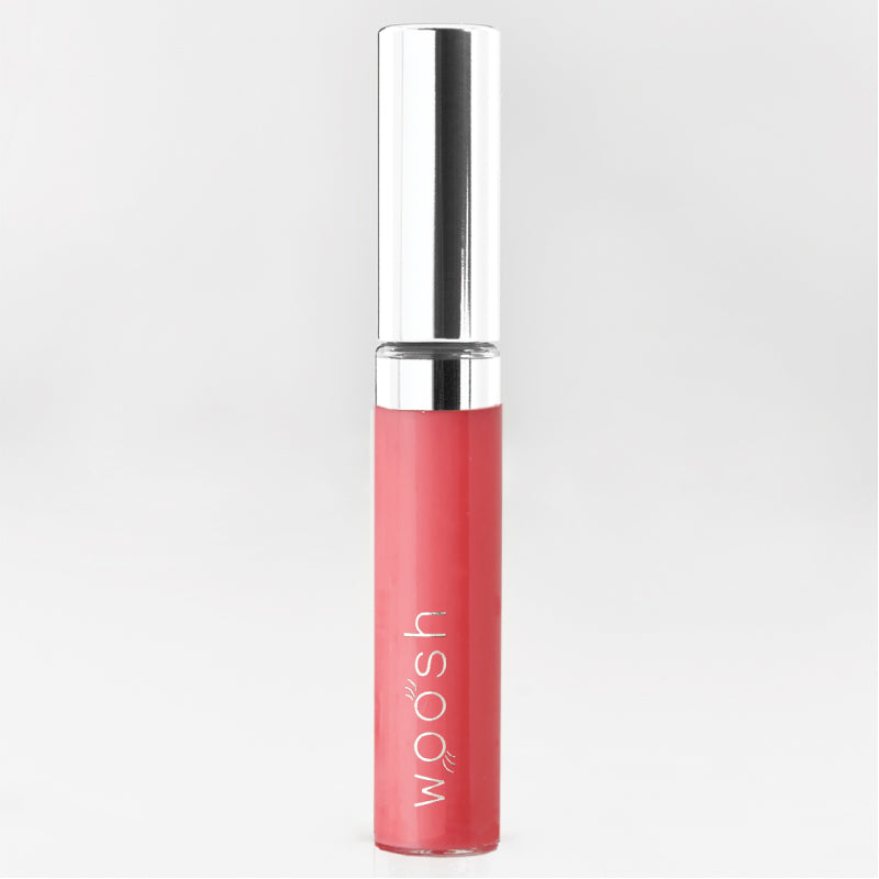 Vegan, moisturizing, shea butter, pink natural spin on lip gloss by Woosh Beauty with shimmer
