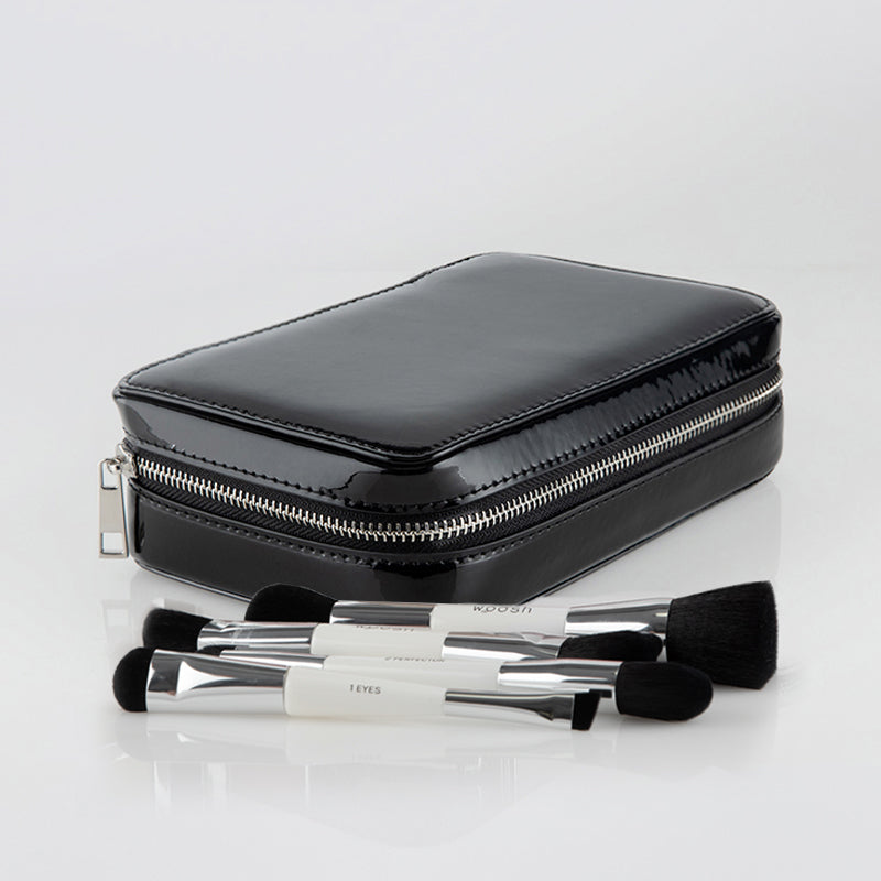 The Black Fold out case with four two sided brushes from the essential brush set