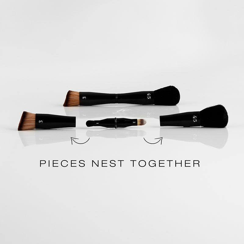 4 in one secret brush nesting makeup brushes showing how all 4 pieces fit together 
