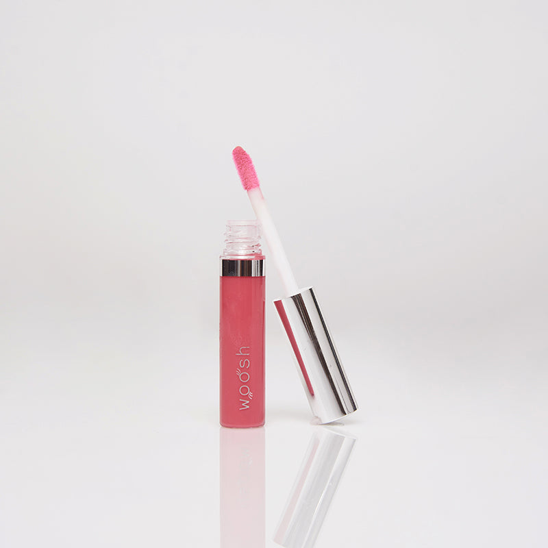 Vegan moisturizing shea butter Woosh Beauty mini lip gloss in shade pink natural